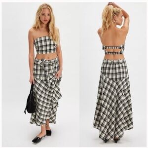 NWOT After You Set Black White Plaid gingham asymmetrical skirt Sz M,S cotton